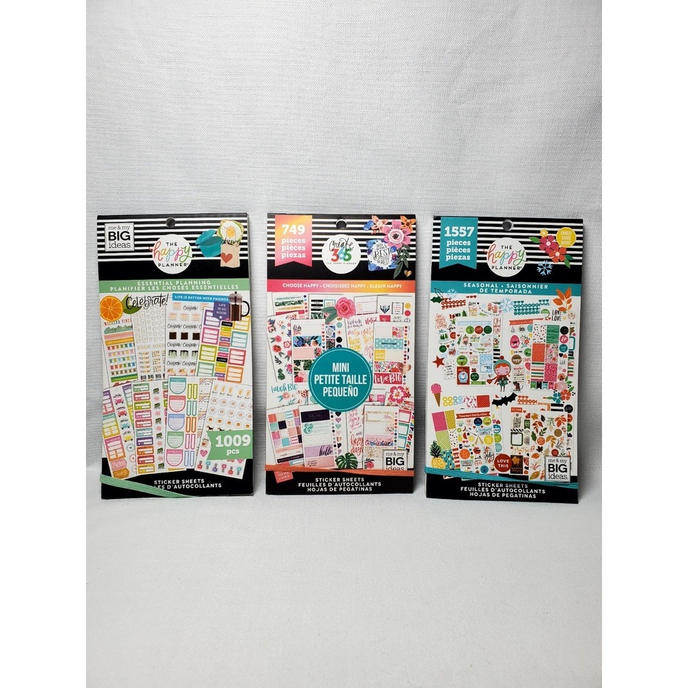 Lot Of 3-The Happy Planner-Seasonal, Choose Happy & Essential-99% Complete-MAMBI